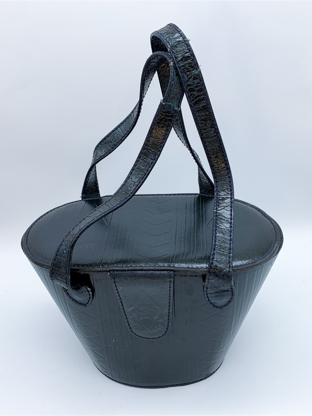 RARE: Fendi Textured Leather Bucket Tote in Dark Olive